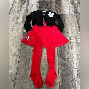 4-pc. Little girl’s size 24M sweater, Minnie Mouse skirt, tights, & headband set